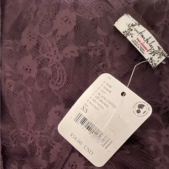 NWT Free People Everything in Lace Tunic Top Color: Dark brown & ivory Size XS - Picture 6 of 7